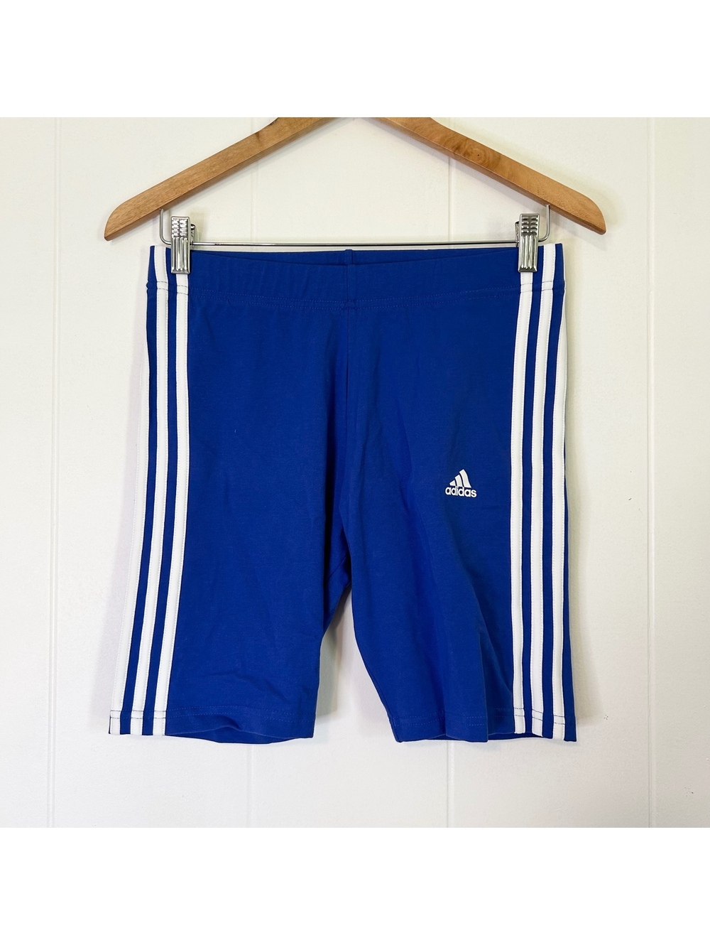 Adidas 3 Stripe Royal Blue Athletic Active Workout Biker Shorts Women's Medium
